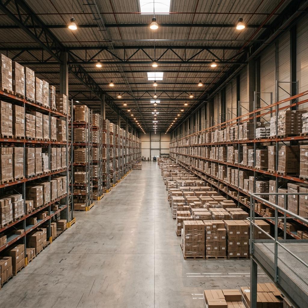 Yüksek tavanlı modern depo iç mekan